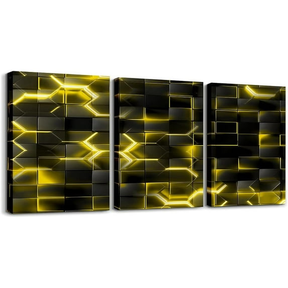 Hieng Gamer Canvas Wall Art for Living Room Red and Black Picture Wall Decor Gaming Ombre Office Wall Decorations Artwork Posters Geometry Square Wall Painting(Only canvas)