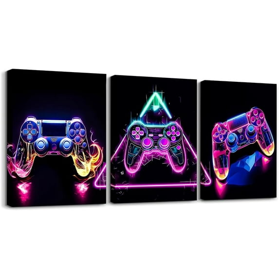 Hieng Gamer Canvas Wall Art for Living Room Red and Black Picture Wall Decor Gaming Ombre Office Wall Decorations Artwork Posters Geometry Square Wall Painting(Only canvas)