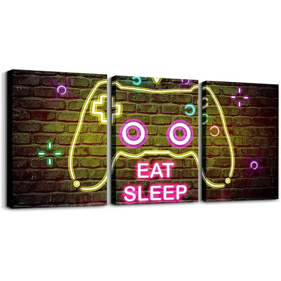 Hieng Gamer Canvas Wall Art for Living Room Red and Black Picture Wall Decor Gaming Ombre Office Wall Decorations Artwork Posters Geometry Square Wall Painting(Only canvas)