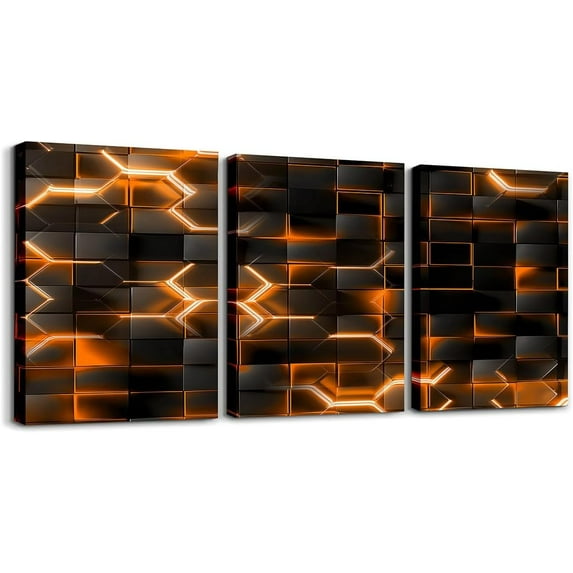 Hieng Gamer Canvas Wall Art for Living Room Red and Black Picture Wall Decor Gaming Ombre Office Wall Decorations Artwork Posters Geometry Square Wall Painting(Only canvas)