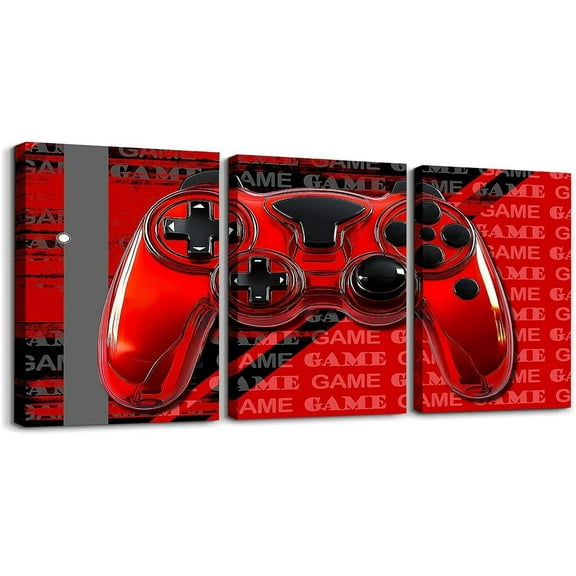 Hieng Gamer Canvas Wall Art for Living Room Red and Black Picture Wall Decor Gaming Ombre Office Wall Decorations Artwork Posters Geometry Square Wall Painting（Only canvas）