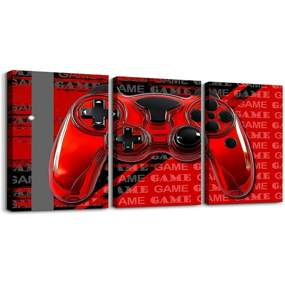 Hieng Gamer Canvas Wall Art for Living Room Red and Black Picture Wall Decor Gaming Ombre Office Wall Decorations Artwork Posters Geometry Square Wall Painting(Only canvas)