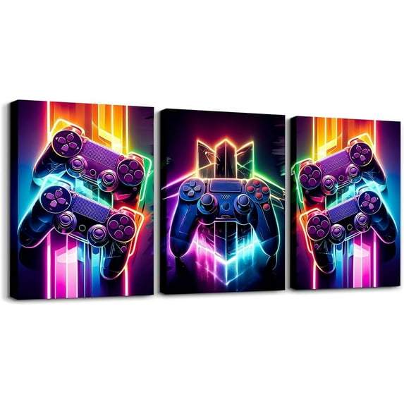 Hieng Gamer Canvas Wall Art for Living Room Red and Black Picture Wall Decor Gaming Ombre Office Wall Decorations Artwork Posters Geometry Square Wall Painting(Only canvas)