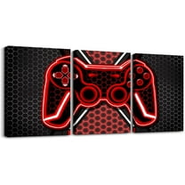 Hieng Gamer Canvas Wall Art for Living Room Red and Black Picture Wall Decor Gaming Ombre Office Wall Decorations Artwork Posters Geometry Square Wall Painting(Only canvas)