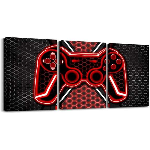 Hieng Gamer Canvas Wall Art for Living Room Red and Black Picture Wall Decor Gaming Ombre Office Wall Decorations Artwork Posters Geometry Square Wall Painting(Only canvas)