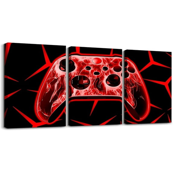 Hieng Gamer Canvas Wall Art for Living Room Red and Black Picture Wall Decor Gaming Ombre Office Wall Decorations Artwork Posters Geometry Square Wall Painting(Only canvas)