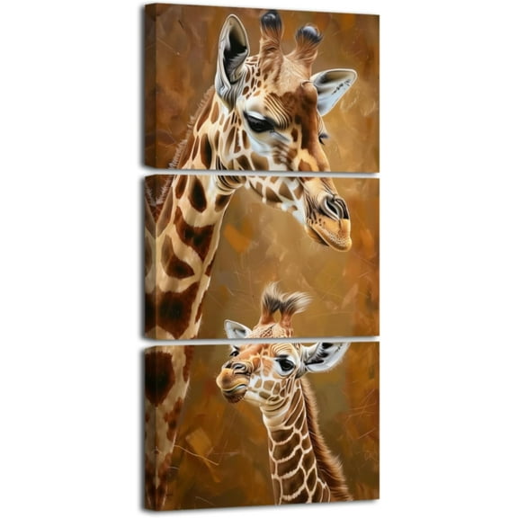 Hieng Giraffe Pictures Wall Art 3 Pieces Giraffe and Cub Canvas Prints Wild Animal Paintings for Living Room Nursery Decor Unframed