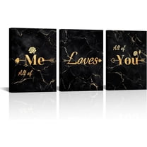 Hieng Glam Canvas Wall Art Set Black and Gold Bathroom Decor All Of Me Loves All Of You Love Quotes Sign Painting Prints Fashion Glitter Marble Artwork Wedding Gift