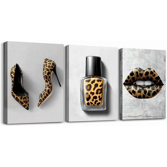 Hieng Gold Leopard 3 Piece Canvas Wall Art for Living Room Bedroom Leopard Wall Art for Home Decor Animal Print Office Decor Artwork Wild Animal Fur Picture Painting Posters