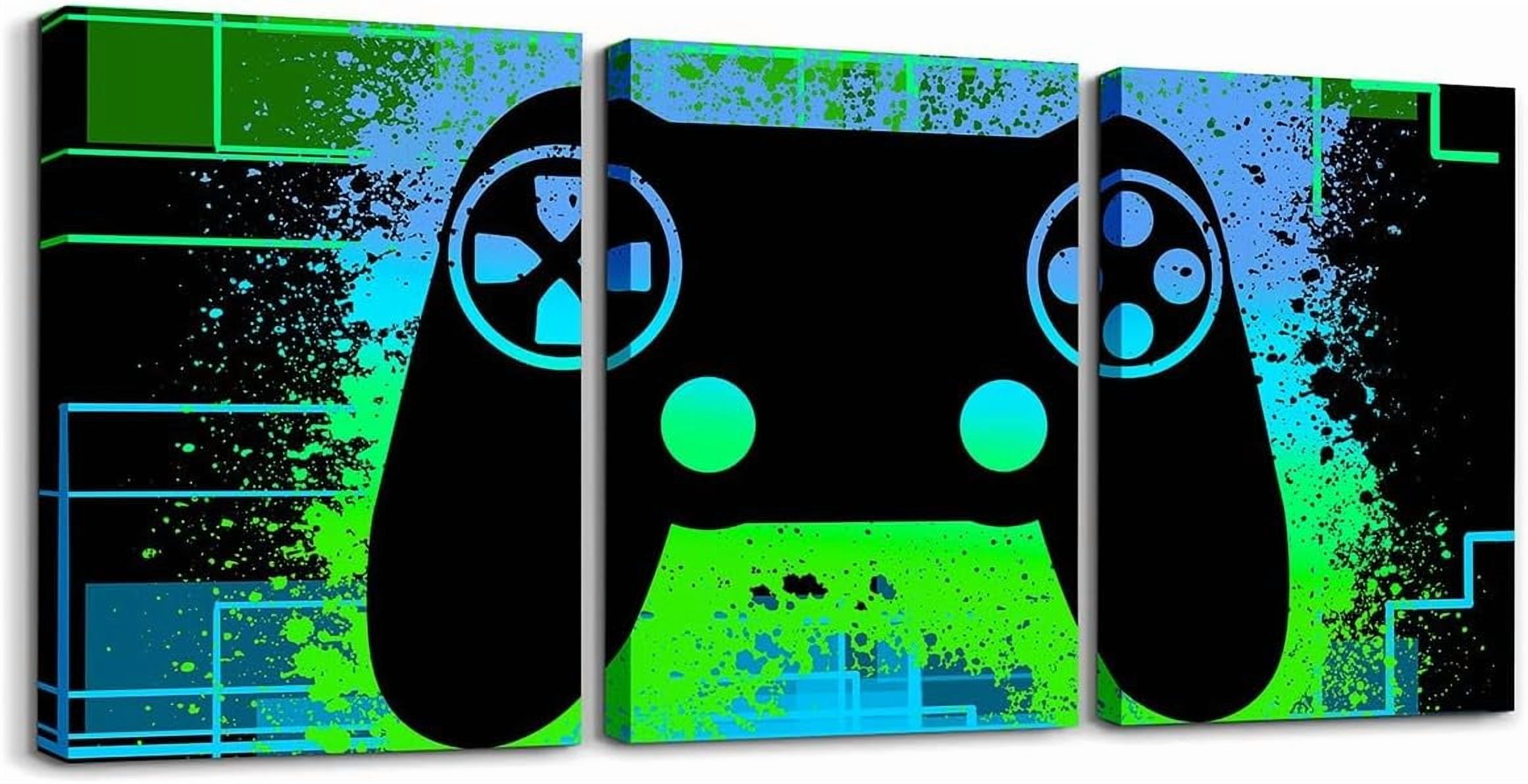 Hieng Hieng Green Blue Gamer Canvas Wall Hieng for Living Room Tech Line ...