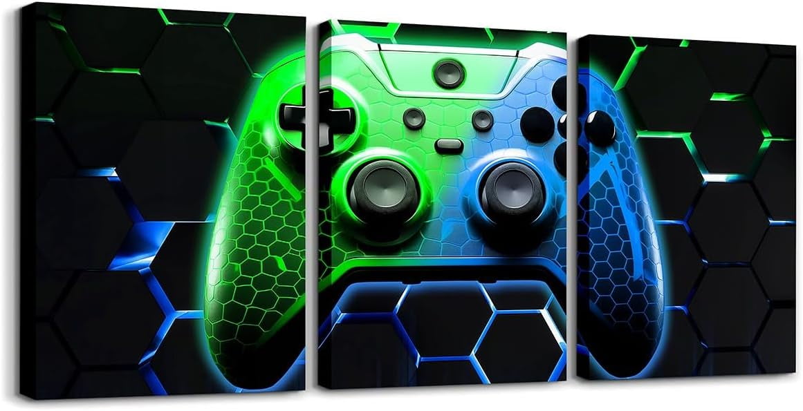 Hieng Green Gamer Canvas Wall Hieng Geometric Games Controller Wall ...