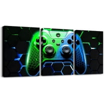 Hieng Green Gamer Canvas Wall Hieng Geometric Games Controller Wall Decor Prints Home Hiengwork for Living Room Bedroom, Video Gaming Wall Painting Posters, Kids Boys Girls Room Decor