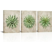 Hieng Green Plant Canvas Wall Art 3 Piece Succulent Painting Artwork Rustic Agave Prints for Living Room Kitchen Decor(only canvas)
