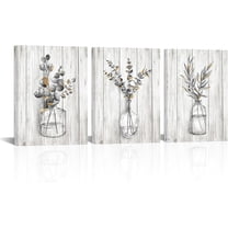 Hieng Grey Gold Wall Art Botanical Pictures Rustic Leaf Canvas Painting for Farmhouse Bathroom Wall Decor(only canvas)