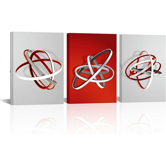 Hieng Grey and Red Wall Art 3 Panels Abstract Geometric Circle Canvas Painting Print Contemporary Modern Artwork for Living Room Bedroom Wall Decor