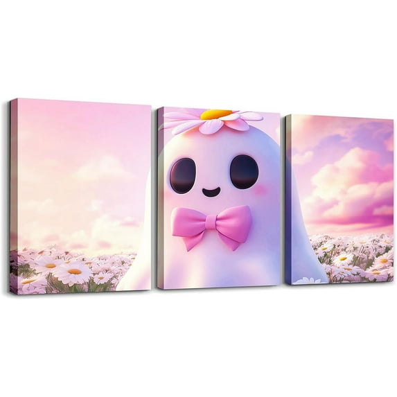 Hieng Halloween Canvas Wall Art for Living Room Ghosts Vintage Flower Office Decorations Artwork Posters Gothic Black Cat Bats Picture Wall Decor for Home Decor Bathroom（Only canvas）