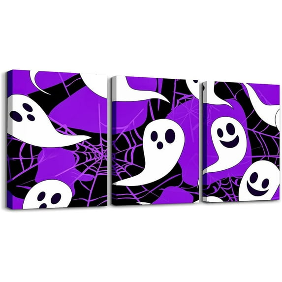 Hieng Halloween Canvas Wall Art for Living Room Ghosts Vintage Flower Office Decorations Artwork Posters Gothic Black Cat Bats Picture Wall Decor for Home Decor Bathroom(Only canvas)