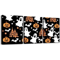 Hieng Halloween Decor Kids Canvas Wall Art for Living Room Bedroom Cartoon Ghost Picture Wall Decor for Bathroom Bat Boys Girls Artwork Posters Pumpkins Painting