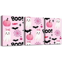 Hieng Halloween Decor Kids Canvas Wall Art for Living Room Bedroom Cartoon Ghost Picture Wall Decor for Bathroom Bat Boys Girls Artwork Posters Pumpkins Painting