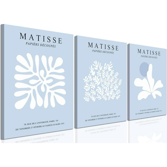 Hieng Henri Matisse Blue Poster Set of 3 Abstract Navy Blue Flower Wall Art Minimalist Trendy Matisse Canvas Wall Decor Aesthetic Prints Pictures for Bedroom Living Room