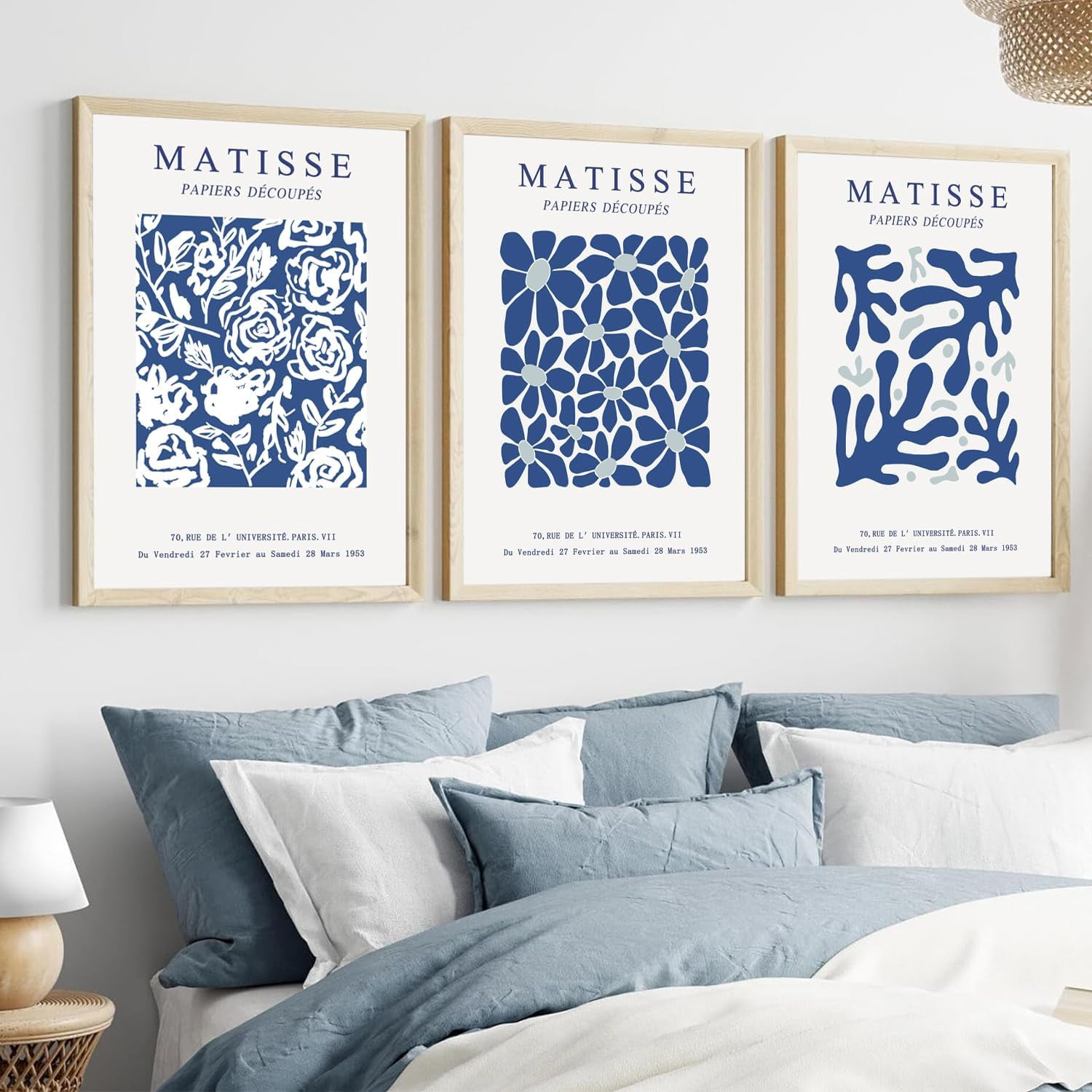 Hieng Henri Matisse Blue Poster Set of 3 Abstract Navy Blue Flower Wall ...