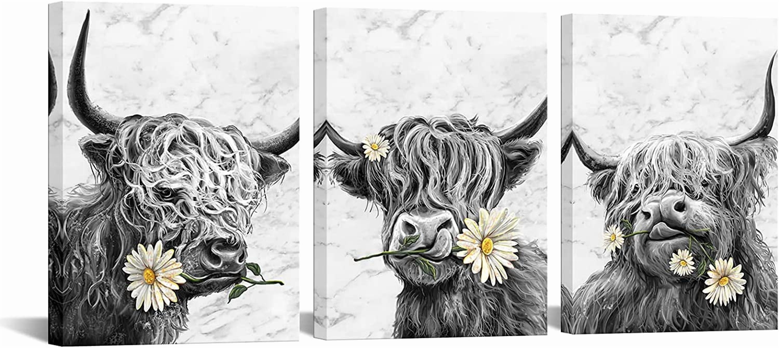 Hieng Hieng Highland Cow Canvas Wall Hieng Black and White Yak Picture ...