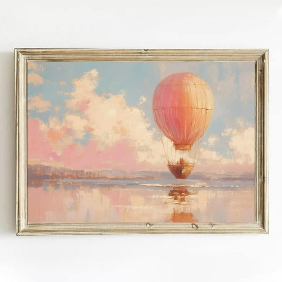 Hieng Hot Air Balloon Canvas Wall Art Nursery Travel Prints Pink Nursery Pictures Vintage Hot Air Balloon Poster Nursery Cloud Art Pink Travel Posters for Roomch