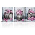 thumbnail image 1 of Hieng Hydrangea Floral Wall Art Rustic Flower in Wooden Barrel Painting Art Prints Canvas Vintage Farmhouse Kitchen Wall Decor (Pink), 1 of 6