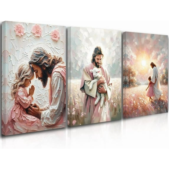 Hieng Jesus and Lamb Canvas Wall Art Jesus Running After Lost Lamb Picture Wall Art Jesus Canvas Print Christian Wall Decor Art Christian Home Decor Jesus Pictures Christian(Only canvas)