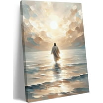 Hieng Jesus Walking on Water Christian Canvas Wall Art, Religious Jesus Painting, Biblical Minimalist Pictures Posters Wall Decor for Church Office Bedroom Living Room, Modern Artwork Gift,