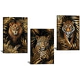 thumbnail image 1 of Hieng Jungle Animal Wall Art 3 Pieces Tiger Lion Leopard Pictures Black and Gold Palm Leaf Canvas Prints Wildlife Paintings African Theme Artwork for Home Decor Unframed, 1 of 6