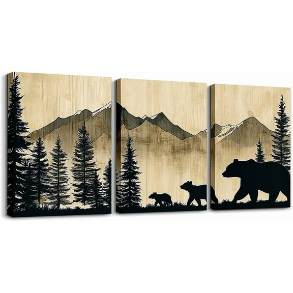 Hieng Kids Bear Canvas Wall Art for Living Room Bedroom Wild Animal Hunting Picture Wall Decor Girls Cabin Wall Painting Posters and Prints Western Rustic Farmhouse Bathroom Wall Art Unframed