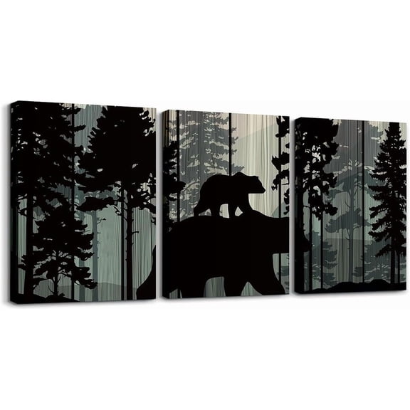 Hieng Kids Bear Canvas Wall Art for Living Room Bedroom Wild Animal Hunting Picture Wall Decor Girls Cabin Wall Painting Posters and Prints Western Rustic Farmhouse Bathroom Wall Art Unframed