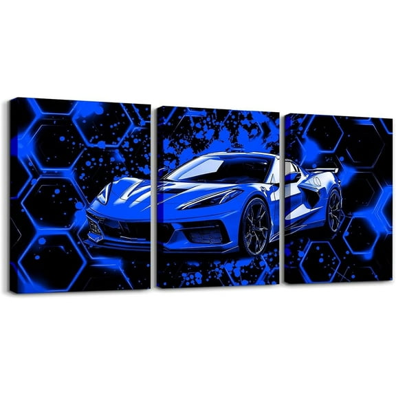 Hieng Kids Boys Race Car Canvas Wallfor Living Room Green Sports Car Picture Wall Decor for Dining Room Bedroom Bathroom Geometric Extreme Sports Game Poster Painting for Home Decor