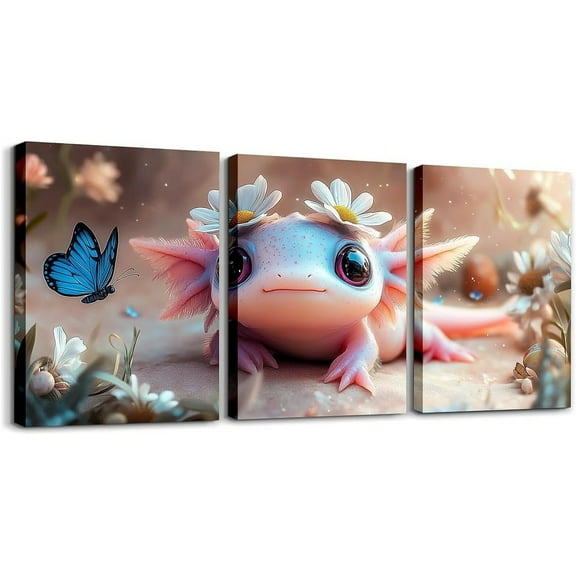 Hieng Kids Cute Axolotl Picture Wall Decor Purple Mermaid Scale Canvas Wall Hieng for Living Room Bedroom CHiengoon Ocean Animal Wall Painting Posters Prints Boys Girls Salamander Bathroom