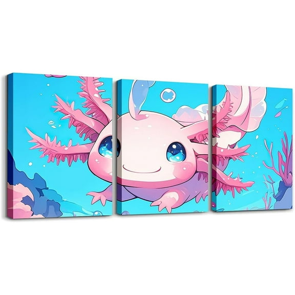 Hieng Kids Cute Axolotl Picture Wall Decor Purple Mermaid Scale Canvas Wall Hieng for Living Room Bedroom CHiengoon Ocean Animal Wall Painting Posters Prints Boys Girls Salamander Bathroom