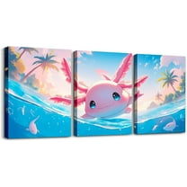 Hieng Kids Cute Axolotl Wall Painting Posters and Prints Ocean Sealife Picture Wall Decor Kawaii Animal Canvas Wall Art for Living Room Bedroom Girls Princess Beach Bathroom Wall Art Unframed