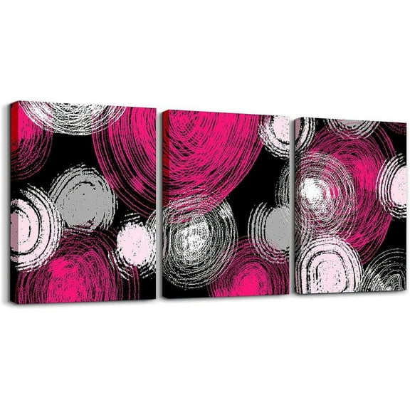 Hieng Kids Pink Gray Black Picture Wall Decor Geometric Stripes Canvas Wall Hieng for Living Room Abstract Lines Hieng Wall Painting Boys Girls Geometry Room Decor