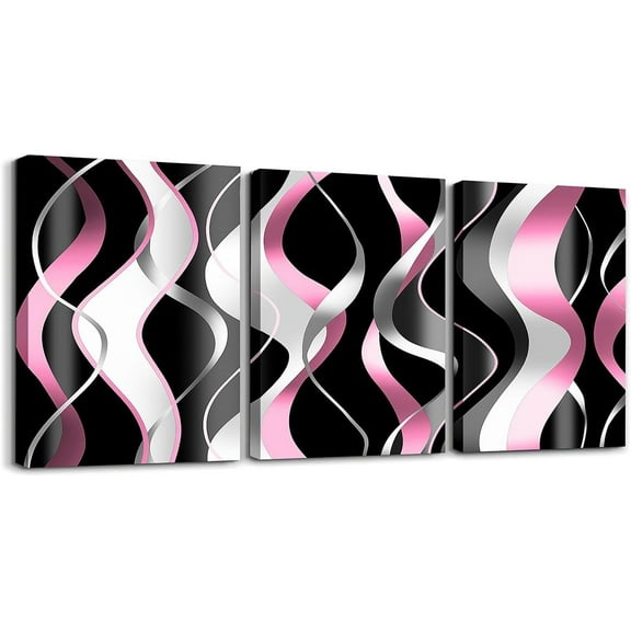 Hieng Kids Pink Gray Black Picture Wall Decor Geometric Stripes Canvas Wall Hieng for Living Room Abstract Lines Hieng Wall Painting Boys Girls Geometry Room Decor