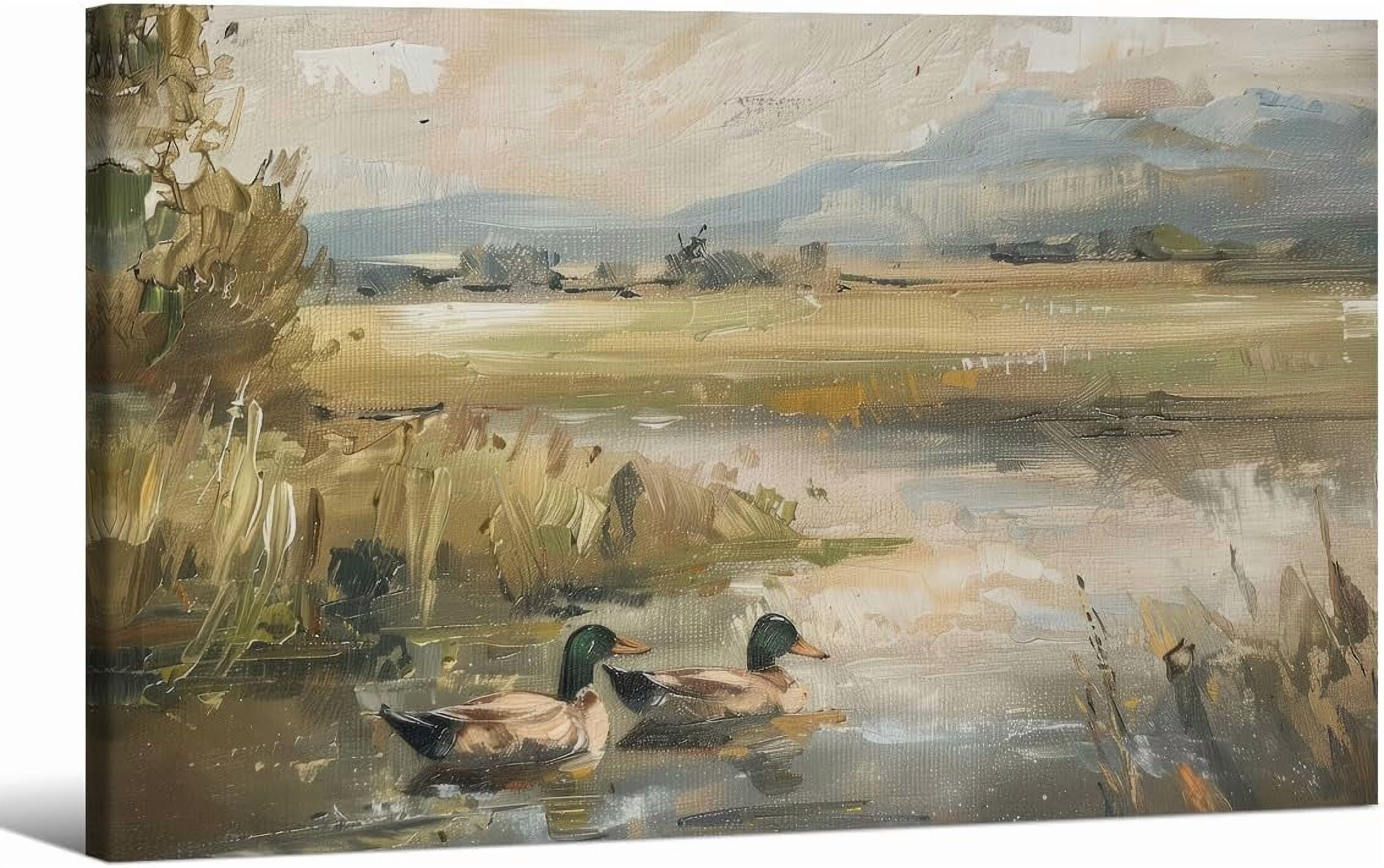 Vintage Countryside Landscape Canvas Wall Art - Framed Wildflower Painting, 30x20 Inch (75x50cm)