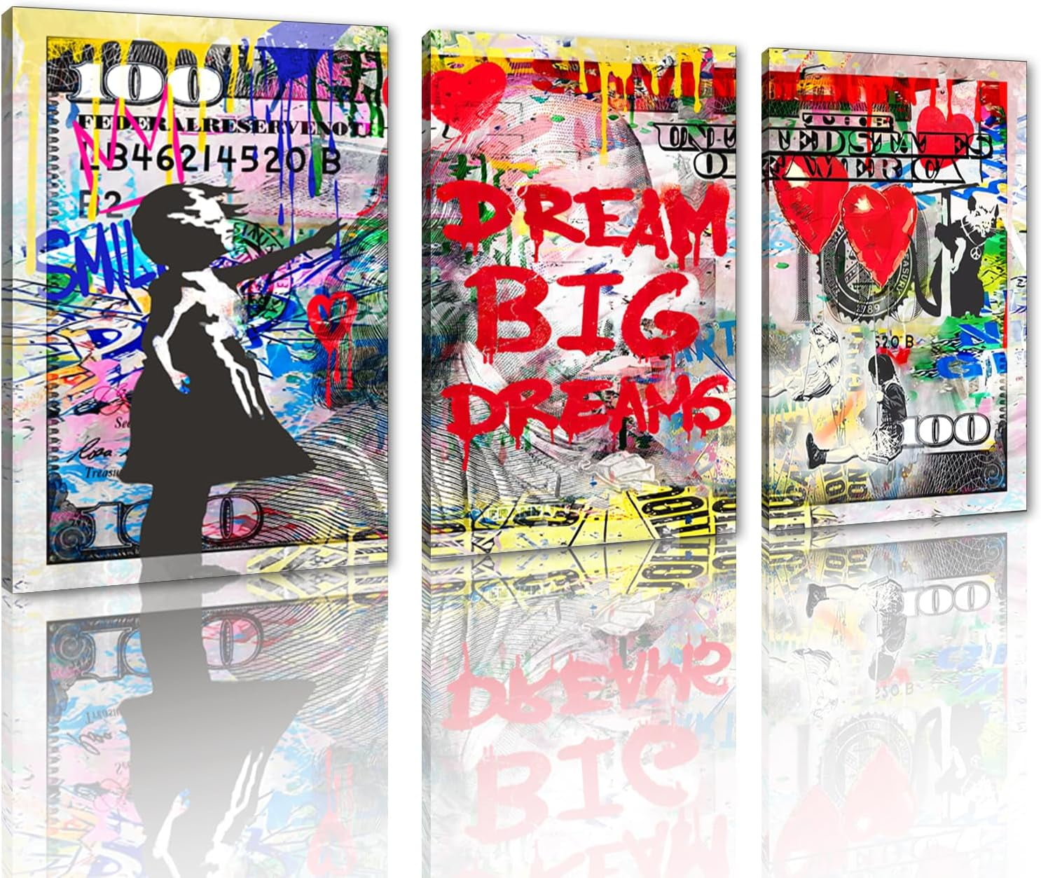Hieng Hieng Large 3 Panels Abstract Wall Art Graffiti Love Grey Background ...