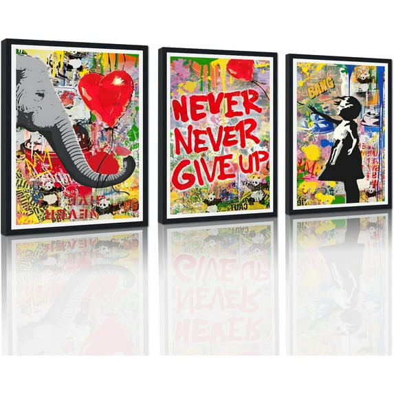 Hieng Large 3 Panels Abstract Wall Art Graffiti Love Grey Background Canvas Painting Poster for Street Living Room Wall Decor Unframed