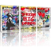 Hieng Large Banksy Canvas Wall Art Graffiti Dream Theme Painting Modern Inspirational Office Wall Decor （Only canvas）