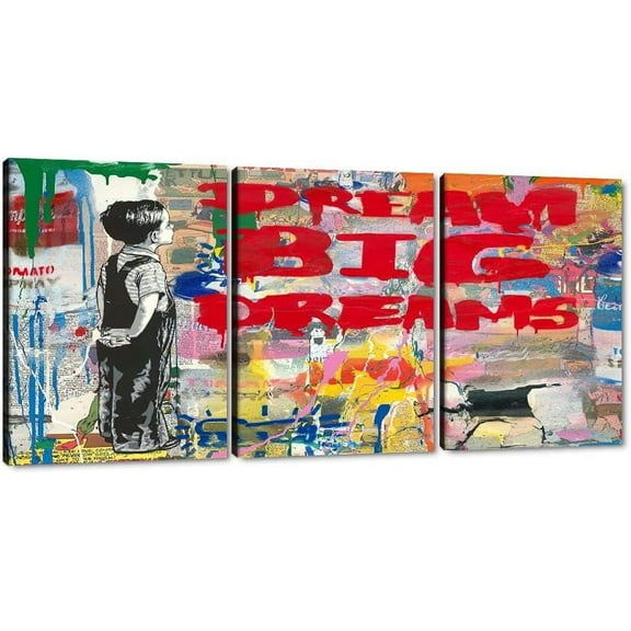 Hieng Large Banksy Canvas Wall Art Graffiti Dream Theme Painting Modern Inspirational Office Wall Decor (Only canvas)
