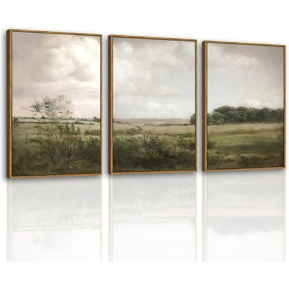 Hieng Large Canvas Wall Art, 3 Pcs, Living Room Vintage Landscape Decor, Nature Wall Art Bedroom Above Bed Decor, Country Retro Pictures, 16x24inch, Set of 3