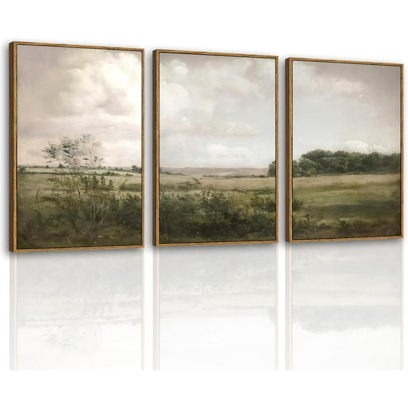 Hieng Canvas Wall Art, 3 Pcs, Living Room Vintage Landscape Decor, Nature Wall Art Bedroom Above Bed Decor, Country Retro Pictures
