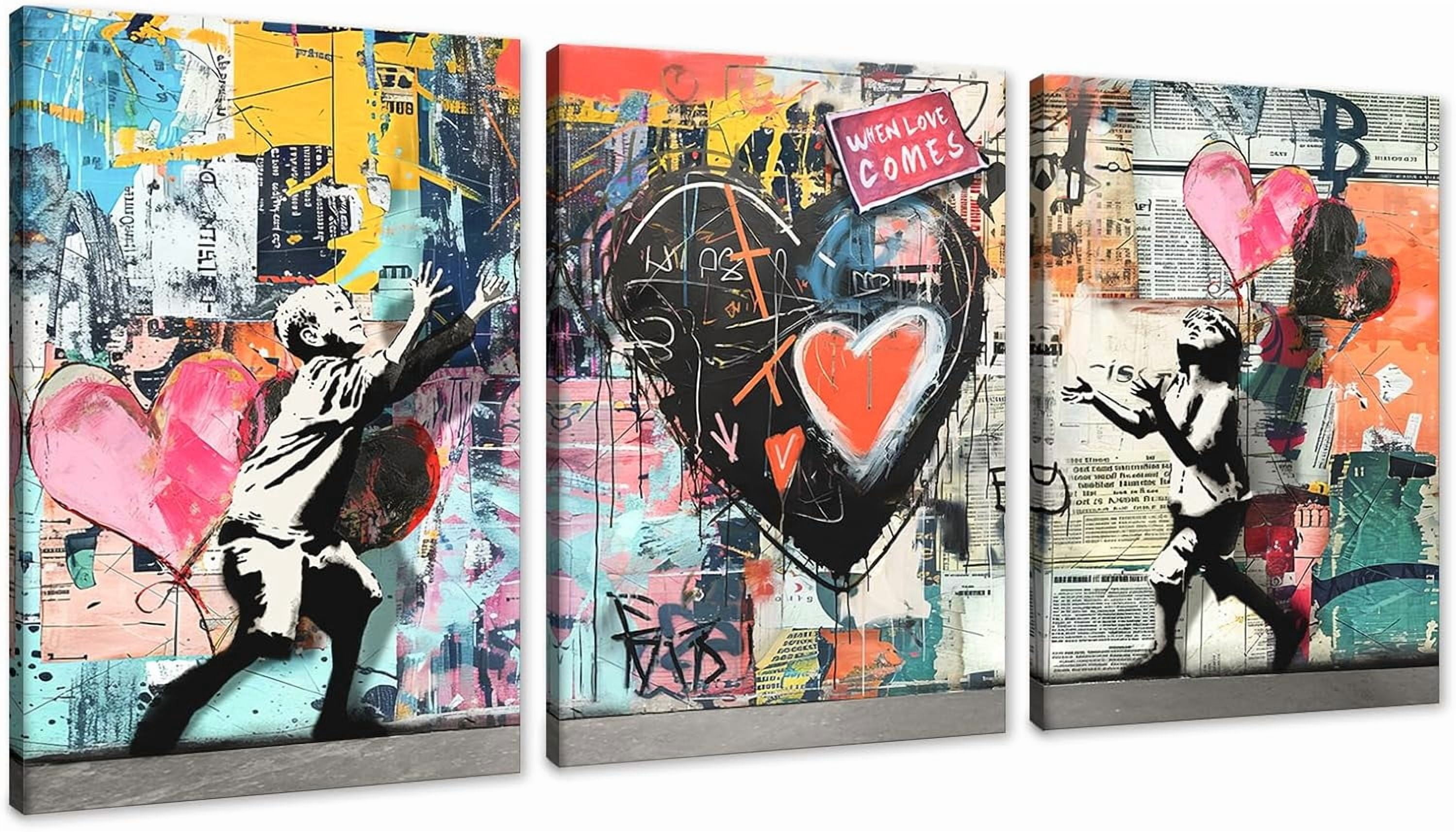 Hieng Hieng Large Graffiti Wall Decor 3 Panels Banksy Wall Hieng for Living ...