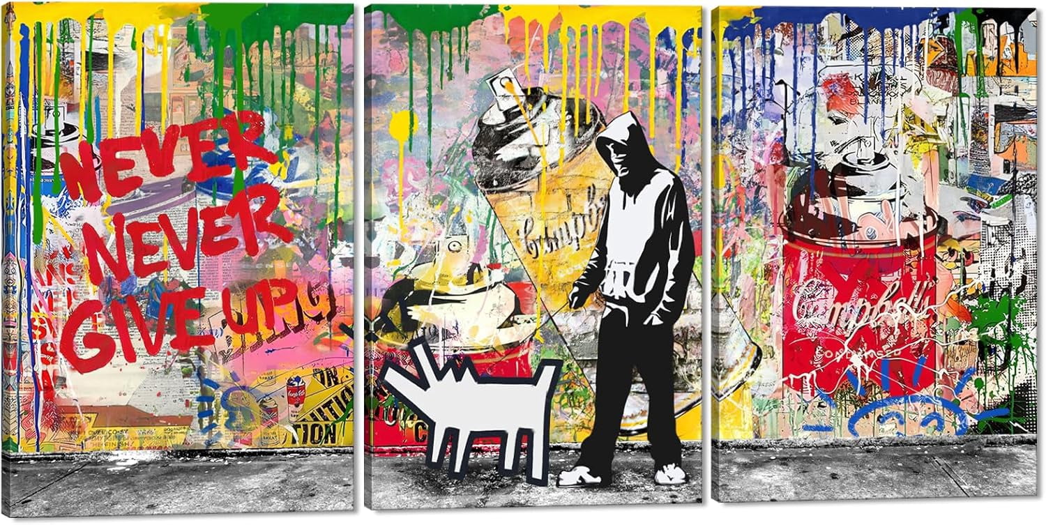 Hieng Hieng Large Graffiti Wall Decor 3 Panels Banksy Wall Hieng for Living ...