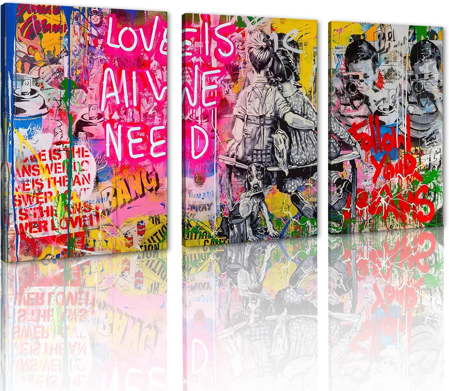 Hieng Hieng Large Graffiti Wall Decor 3 Panels Banksy Wall Hieng for Living ...