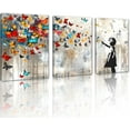 thumbnail image 1 of Hieng Large Living Room Canvas Wall Art 3 Panels Graffiti Black Woman Portrait Poster Abstract Street Pop Artwork for Bedroom Bathroom Wall Decor, 1 of 5